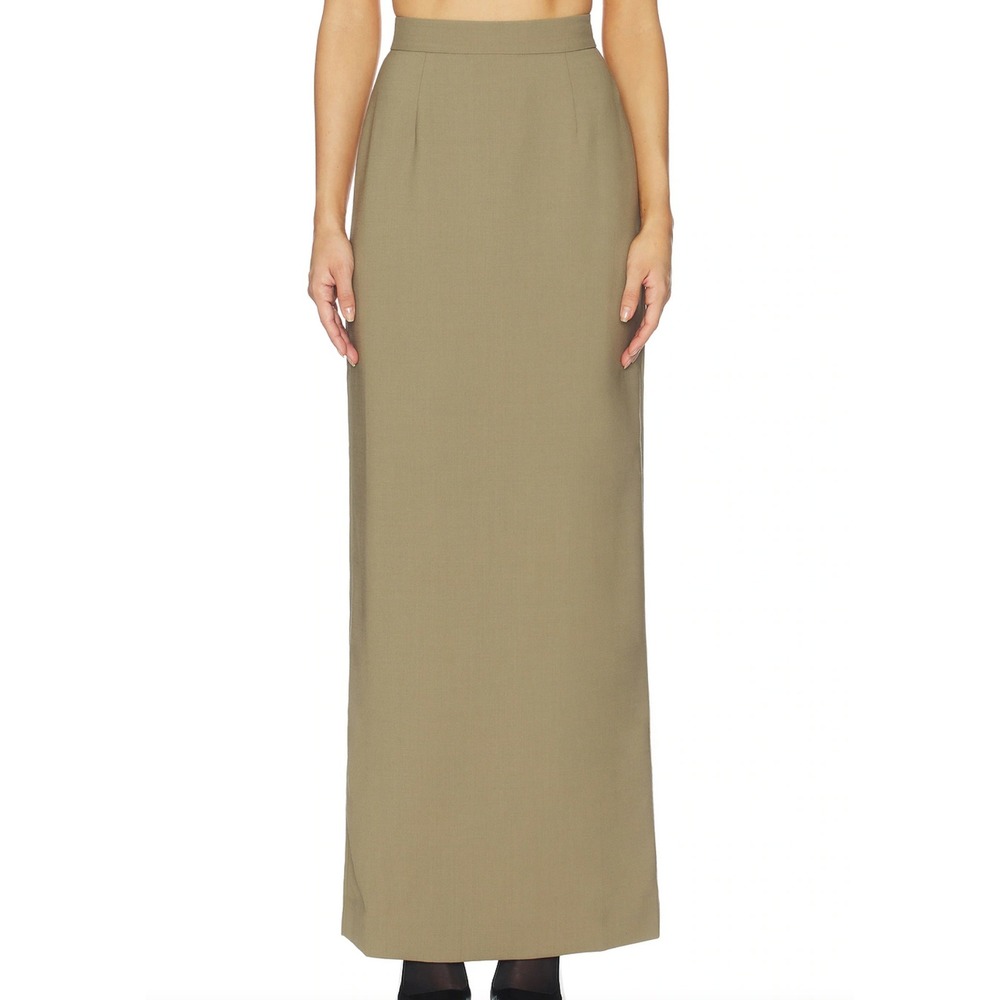 Sofia Richie Grainge SRG Jill Maxi Skirt Dark Stone Khaki Wool Blend Womens Sz M